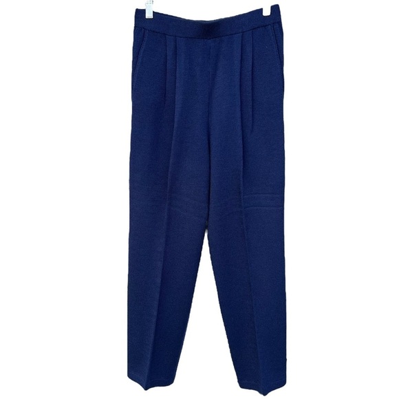 Vintage St. John Collection Santana Knit Pleated Front Trouser Pants Sz 10 Navy - Picture 1 of 10